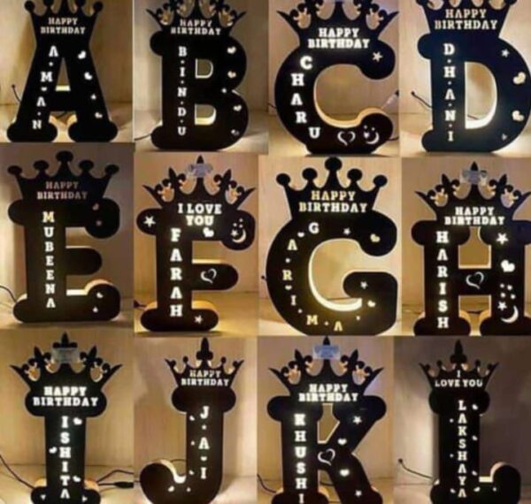 Led wooden alphabet letter lamp